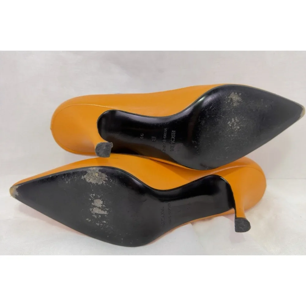 VTG ESCADA Womens 9.5 B Orange Leather Pointed Toe Pumps Heels Made Italy